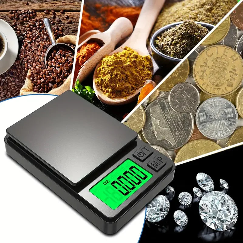 ميزان رقمي دقيق للجيب – 500 جم × 0.01 جم | مثالي للذهب، الأعشاب، والمكونات الدقيقة